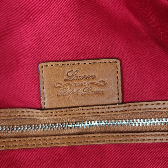 Lauren Ralph Lauren Black Nylon Shoulder Tote Bag Purse Brown Leather Trim - Picture 12 of 16